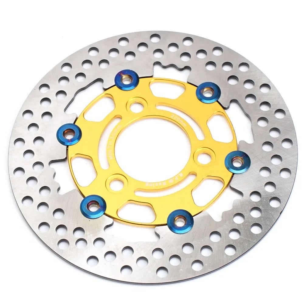 BOEYDSE88 Motorrad-Bremsscheibe Für RPM Scheibenbremse Motorrad 220mm Schwimmende Bremsscheibe Bremssattel Universal 3 Loch Vorne Hinten Rad Roller(Gold) von BOEYDSE88
