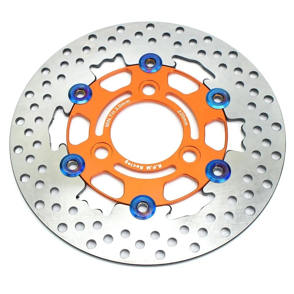 BOEYDSE88 Motorrad-Bremsscheibe Für RPM Scheibenbremse Motorrad 220mm Schwimmende Bremsscheibe Bremssattel Universal 3 Loch Vorne Hinten Rad Roller(Orange) von BOEYDSE88