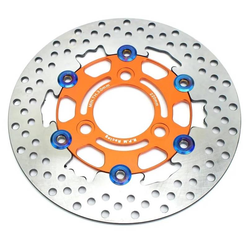 BOEYDSE88 Motorrad-Bremsscheibe Für RPM Scheibenbremse Motorrad 220mm Schwimmende Bremsscheibe Bremssattel Universal 3 Loch Vorne Hinten Rad Roller(Orange) von BOEYDSE88
