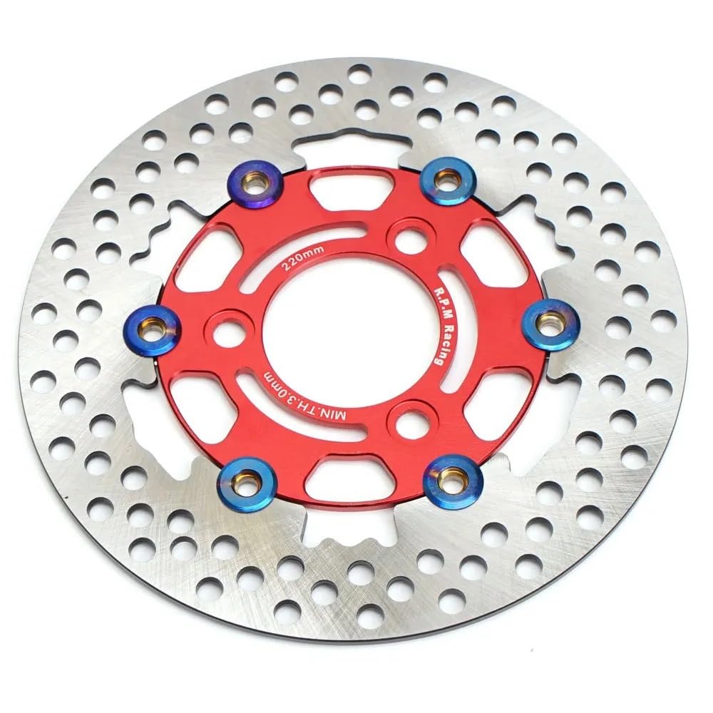 BOEYDSE88 Motorrad-Bremsscheibe Für RPM Scheibenbremse Motorrad 220mm Schwimmende Bremsscheibe Bremssattel Universal 3 Loch Vorne Hinten Rad Roller(Red) von BOEYDSE88