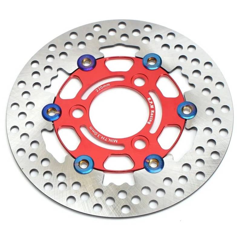 BOEYDSE88 Motorrad-Bremsscheibe Für RPM Scheibenbremse Motorrad 220mm Schwimmende Bremsscheibe Bremssattel Universal 3 Loch Vorne Hinten Rad Roller(Red) von BOEYDSE88