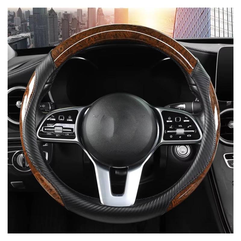 Lenkradschutz 2023 Sense Simple Peach Wood Grain Auto-Lenkradabdeckung rutschfeste Vier-Jahreszeiten-Griffabdeckung Lenkradschoner(Brown) von BOHHO