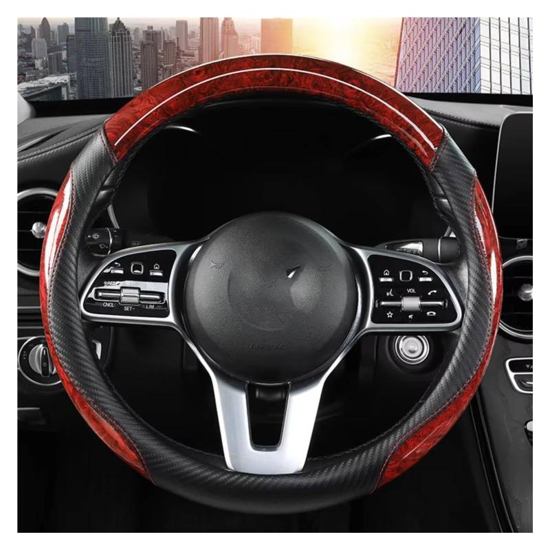 Lenkradschutz 2023 Sense Simple Peach Wood Grain Auto-Lenkradabdeckung rutschfeste Vier-Jahreszeiten-Griffabdeckung Lenkradschoner(Red) von BOHHO