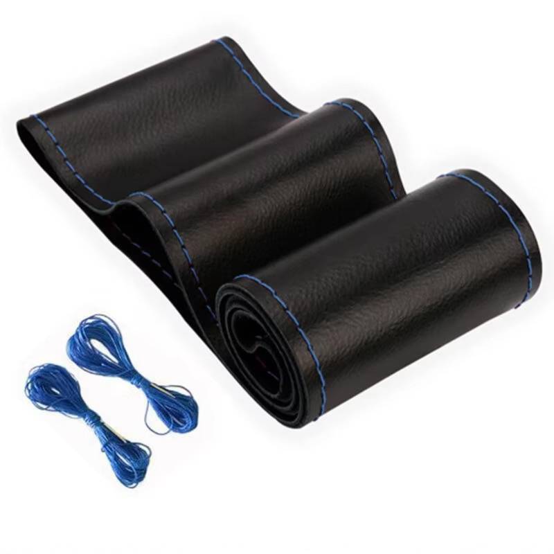 Lenkradschutz 38 cm 15 Zoll Auto-Lenkrad-Geflechtabdeckung Kunstleder Nadeln Und Faden Weiche, rutschfeste Auto-Innenausstattungs-Kits Lenkradschoner(A-Black-Blue) von BOHHO
