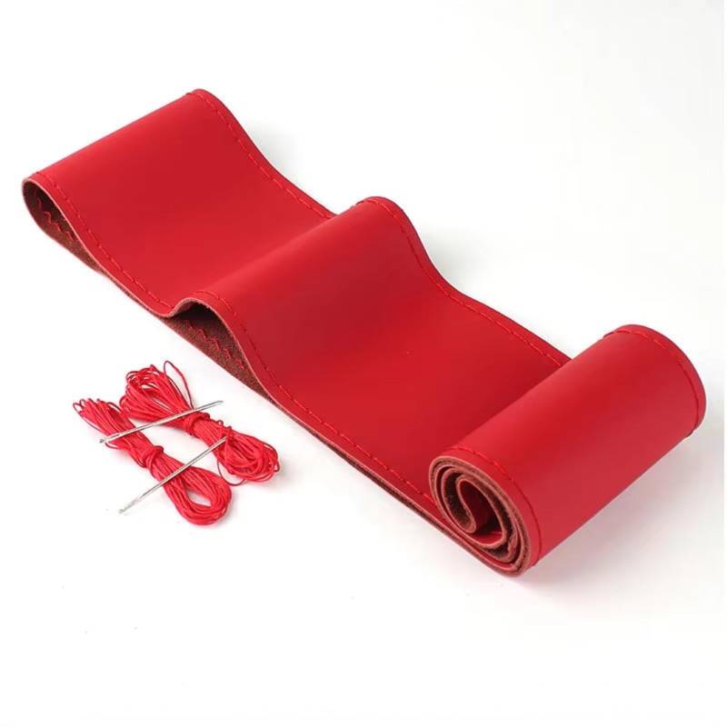 Lenkradschutz 38 cm 15 Zoll Auto-Lenkrad-Geflechtabdeckung Kunstleder Nadeln Und Faden Weiche, rutschfeste Auto-Innenausstattungs-Kits Lenkradschoner(A-RED) von BOHHO