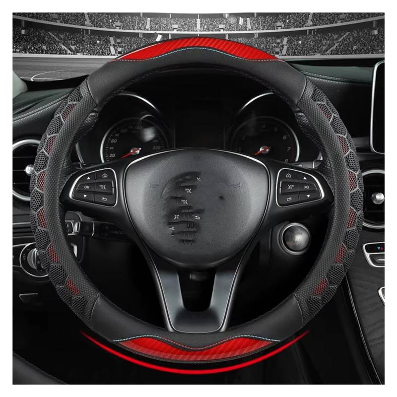 Lenkradschutz Auto-Lenkradbezug Toller Griff Mit 3D-Waben-Anti-Rutsch-Design Universell 14,5-15 Zoll Lenkradschoner(Red Circle) von BOHHO