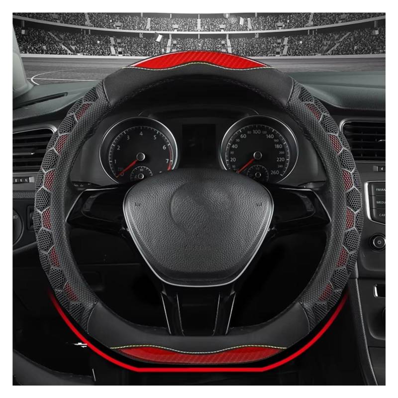 Lenkradschutz Auto-Lenkradbezug Toller Griff Mit 3D-Waben-Anti-Rutsch-Design Universell 14,5-15 Zoll Lenkradschoner(Red D Shape) von BOHHO