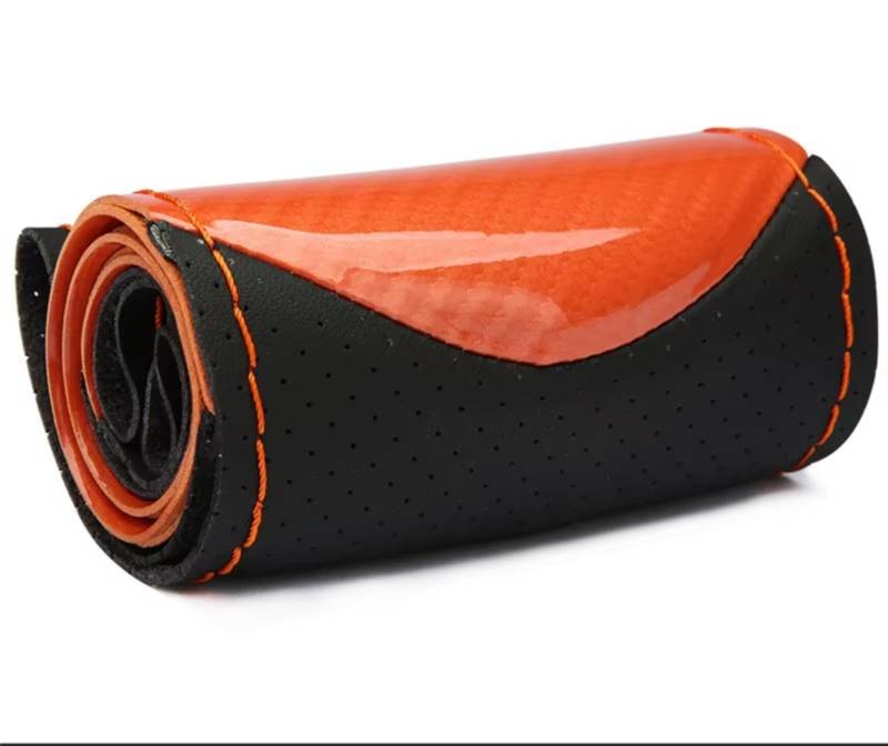Lenkradschutz DIY 38cm Lenkradbezüge Weiches Ledergeflecht Auf Dem Lenkrad des Autos Mit Nadel Und Faden Innenausstattung Lenkradschoner(Orange Thread) von BOHHO
