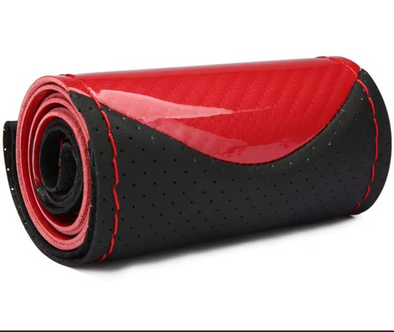 Lenkradschutz DIY 38cm Lenkradbezüge Weiches Ledergeflecht Auf Dem Lenkrad des Autos Mit Nadel Und Faden Innenausstattung Lenkradschoner(Red Thread) von BOHHO