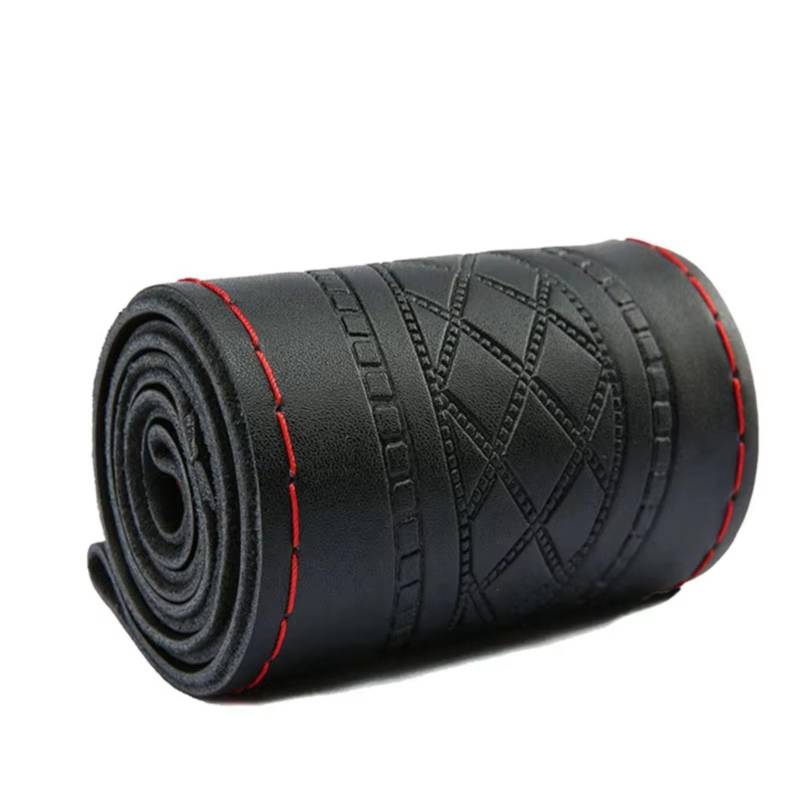 Lenkradschutz DIY Auto-Lenkradbezug rutschfest Geprägtes Leder Autozubehör Universelles Flechtgehäuse Durchmesser 37/38 cm Universalmodell Lenkradschoner(Black red Thread) von BOHHO