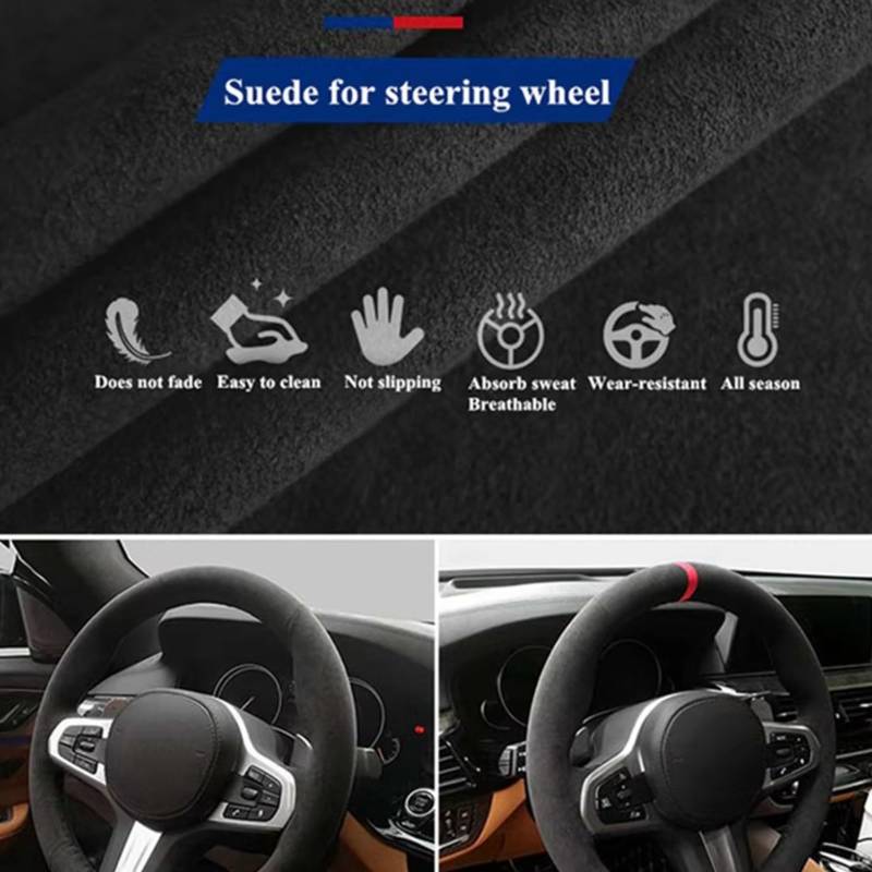 Lenkradschutz Für A1 A3 A4 2015-2016 A7 2012-2018 S7 2013-2018 RS7 2014-2015 Auto-Lenkradabdeckung Schwarzes Carbonfaser-Wildleder Lenkradschoner(Light Blue Thread) von BOHHO