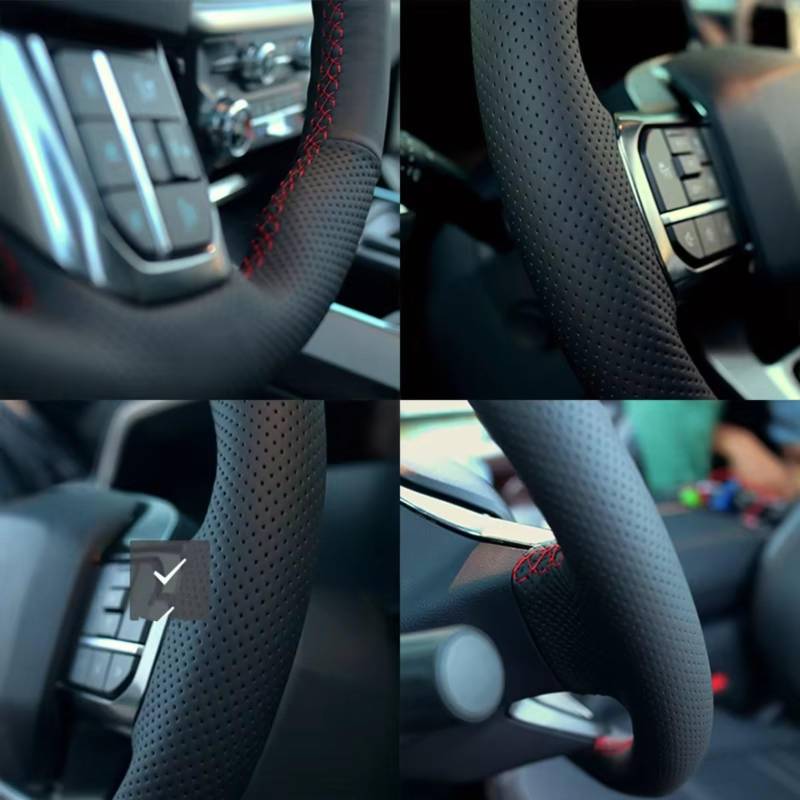 Lenkradschutz Für A4 Für Allroad 2017-2018 Q3 2019 Q5 2018-2019 Mikrofaser-Leder-Lenkradabdeckung Handgenäht Lenkradschoner(Light Blue Thread) von BOHHO