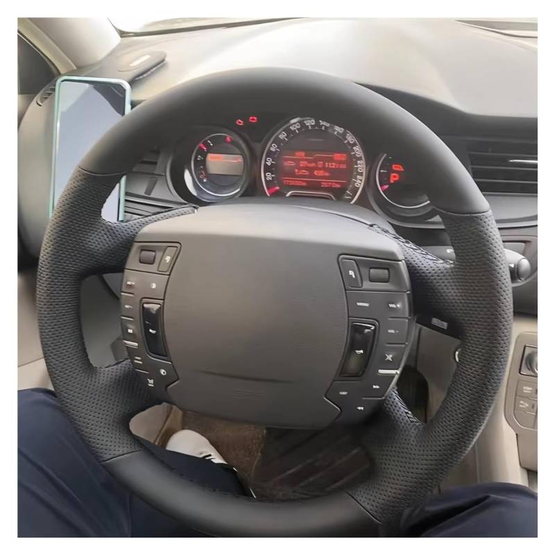 Lenkradschutz Für Citroen C5 2008-2017 DIY Auto-Lenkradabdeckung Handgenähtes Schwarzes Kunstleder Auto-Innenausstattung Lenkradschoner(Yellow Thread) von BOHHO
