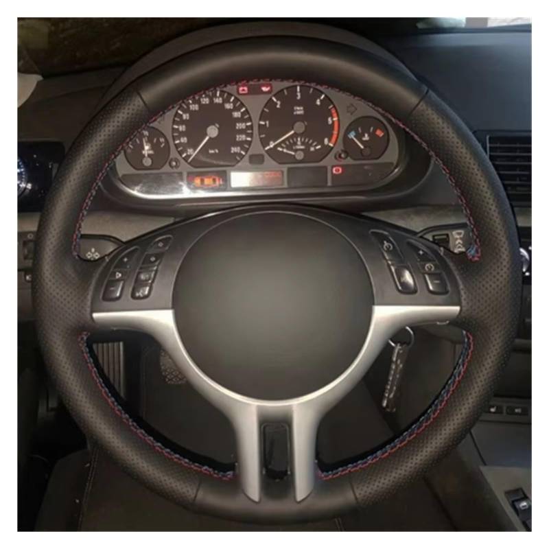 Lenkradschutz Für E39 E46 325i E53 X5 Auto-Lenkradabdeckung Rutschfestes Schwarzes Leder-Lenkradgeflecht Autozubehör Lenkradschoner(Light Blue Thread) von BOHHO