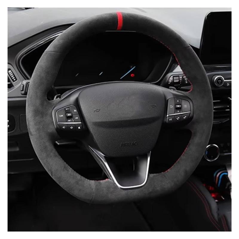 Lenkradschutz Für Ford Für Focus 4 Für Fiesta Für Tourneo 2017-2020 Lenkradbezug Wrap Auto-Innenraumabdeckung Geflecht Wildleder Lenkradschoner(Dark Blue Thread) von BOHHO
