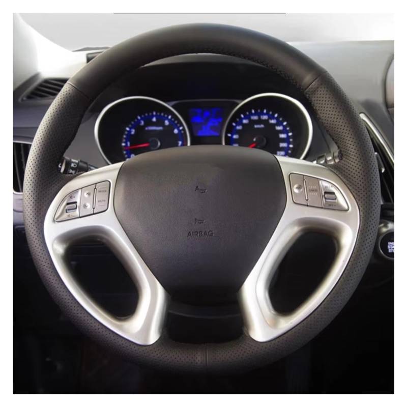 Lenkradschutz Für Hyundai Ix35 Für Tucson 2 2011-2015 rutschfeste, Atmungsaktive Mikrofaser-Leder-Lenkradabdeckung Autozubehör Lenkradschoner(Light Blue Thread) von BOHHO