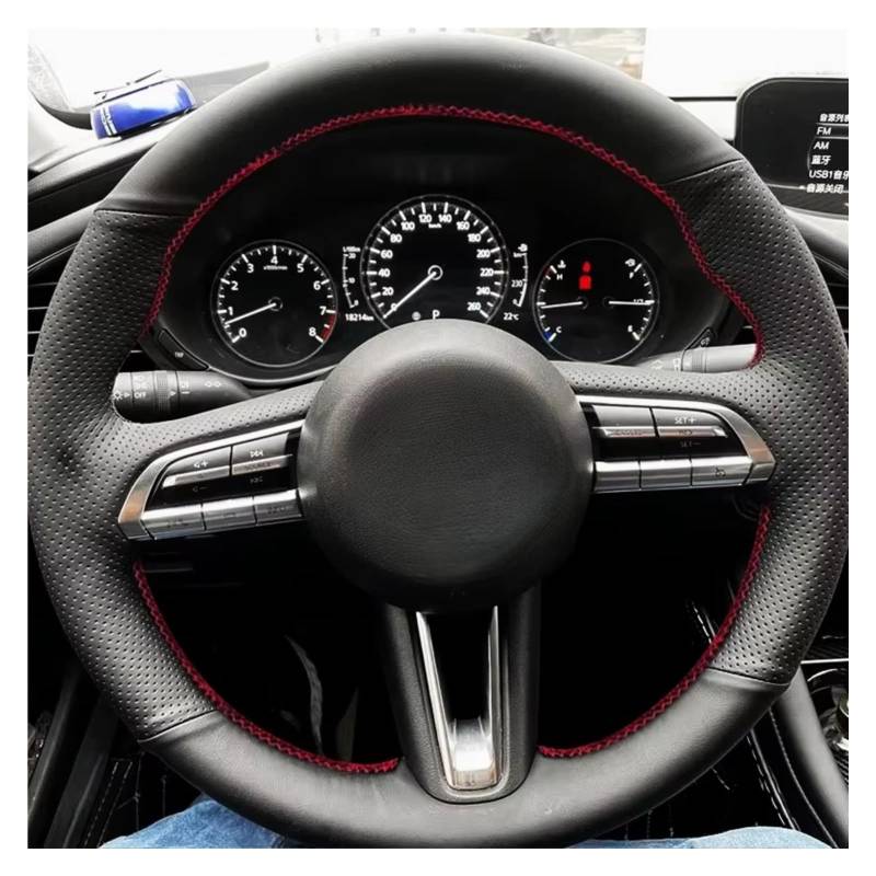 Lenkradschutz Für Mazda 3 Für Axela CX-30 CX30 2019 2020 Auto-Innenlenkradabdeckung Perforierte Mikrofaser-Lederzöpfe Am Lenkrad Lenkradschoner(3 Colors Thread) von BOHHO