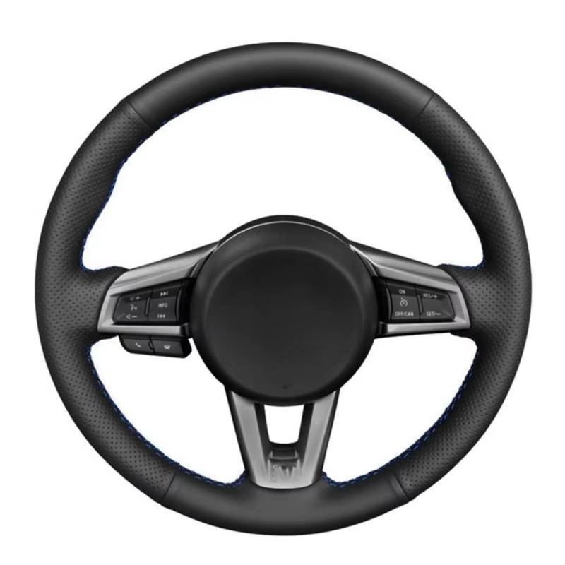 Lenkradschutz Für Mazda MX5 MX-5 2016 2017 2018 2019 2020 Auto-Lenkradabdeckung Handgenäht DIY Weiches Schwarzes PU-Kunstleder Lenkradschoner(White Thread) von BOHHO