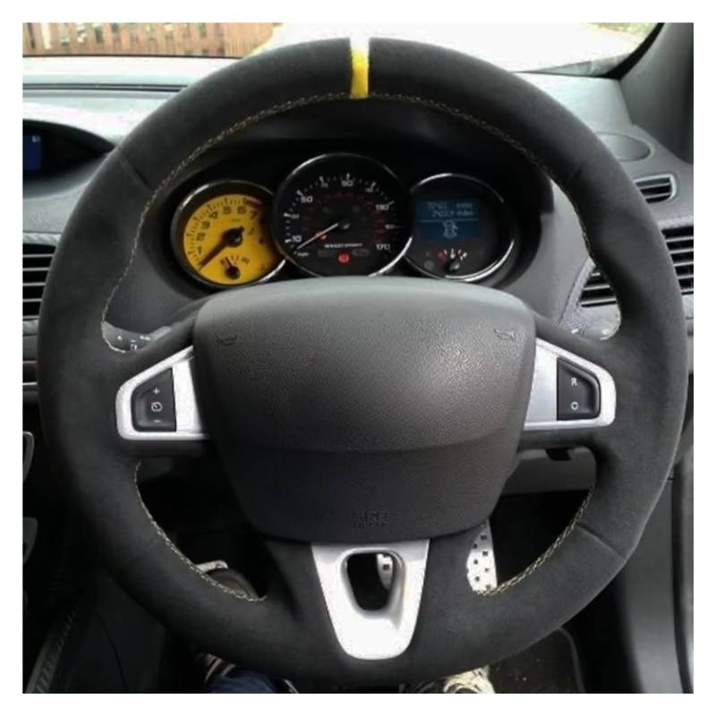 Lenkradschutz Für Megane 3 (Coupe) RS 2010 2011 2012 2013 2014 2015 2016 Auto-Lenkradabdeckung Aus Schwarzem Leder Und Wildleder Lenkradschoner(Light Blue Thread) von BOHHO