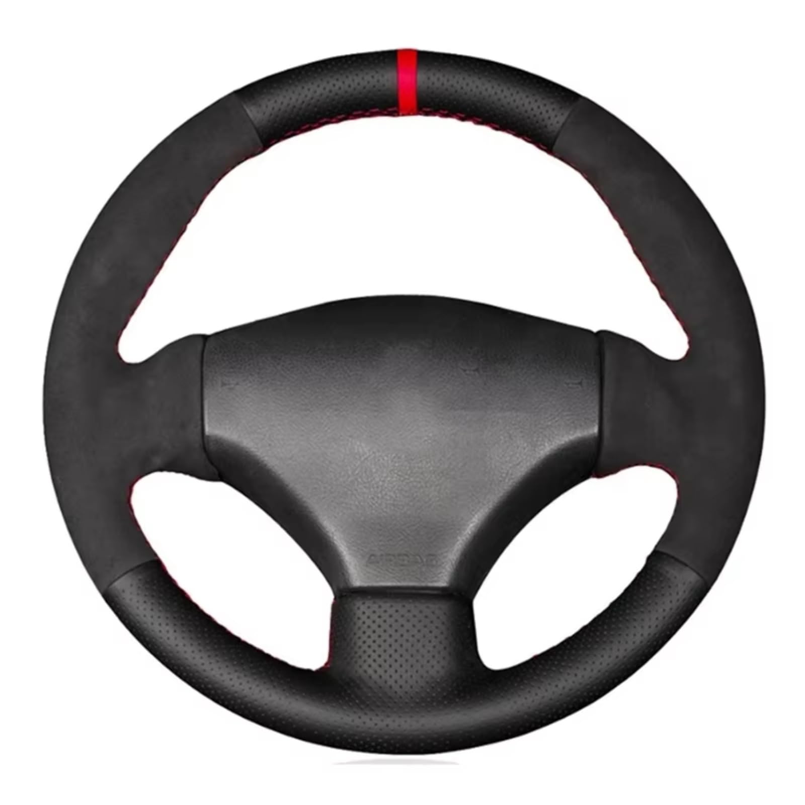 Lenkradschutz Für Peugeot 206 1998-2005 206 SW 2003-2005 206 CC 2004 2005 Auto-Lenkrad-Geflechtabdeckung Handgenäht Rutschfestes Wildleder Lenkradschoner(Red Thread) von BOHHO
