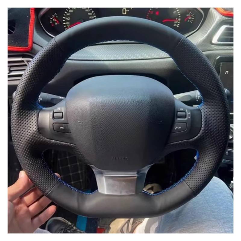 Lenkradschutz Für Peugeot 308 2014 2015 2016 2017 Schwarz Auto Lenkradbezug DIY Mikrofaser Leder Atmungsaktives Autozubehör Lenkradschoner(Gray Thread) von BOHHO