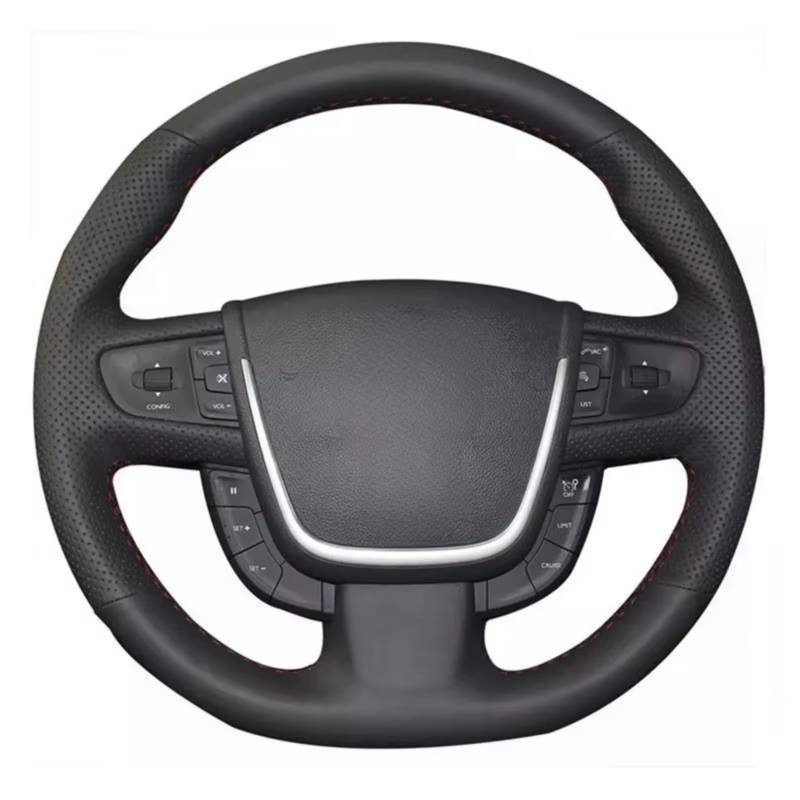 Lenkradschutz Für Peugeot 508 2011-2008 508 SW 2011-2008 Auto-Lenkradabdeckung, Handgenäht, Weiches Schwarzes Kunstleder Lenkradschoner(Light Blue Thread) von BOHHO