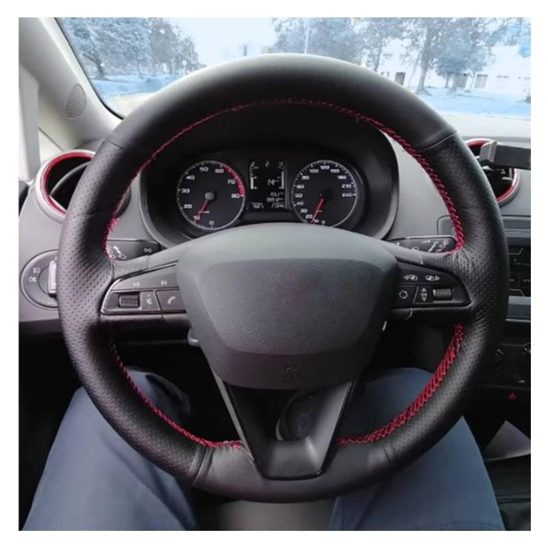 Lenkradschutz Für Seat Für Leon 5F Mk3 Für Ibiza 6J Für Tarraco Für Arona Schwarze Autolenkradabdeckung DIY Mikrofaserleder Atmungsaktives Auto Lenkradschoner(Brown Thread) von BOHHO