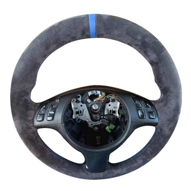 Lenkradschutz Für Sport E46 330i 330Ci E39 M3 M5 540i 525i 530i Geflochtene Auto-Lenkradabdeckung, Handgenäht, Rutschfestes Wildleder Lenkradschoner(Light Blue Thread) von BOHHO