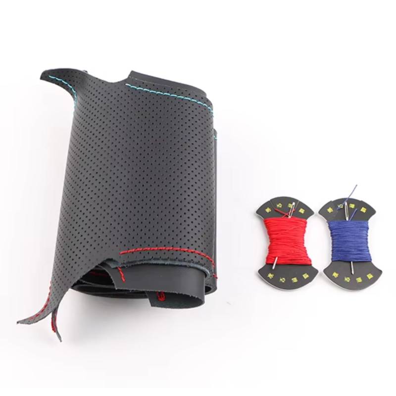 Lenkradschutz Für Toyota Für RAV4 2013-2016 Für Corolla 2014-2016 Hergestellte Lenkabdeckung Kunstleder Autolenkradgeflecht Lenkradschoner(Red and Blue Thread) von BOHHO