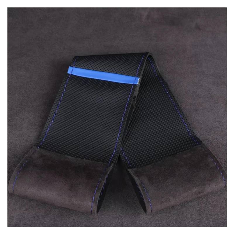 Lenkradschutz Künstliche Leder Auto Lenkrad Abdeckung Universal 37-38cm Hand Nähen Flecht Abdeckung Lenkrad Mit Nadel Faden Lenkradschoner(Blue Thread) von BOHHO