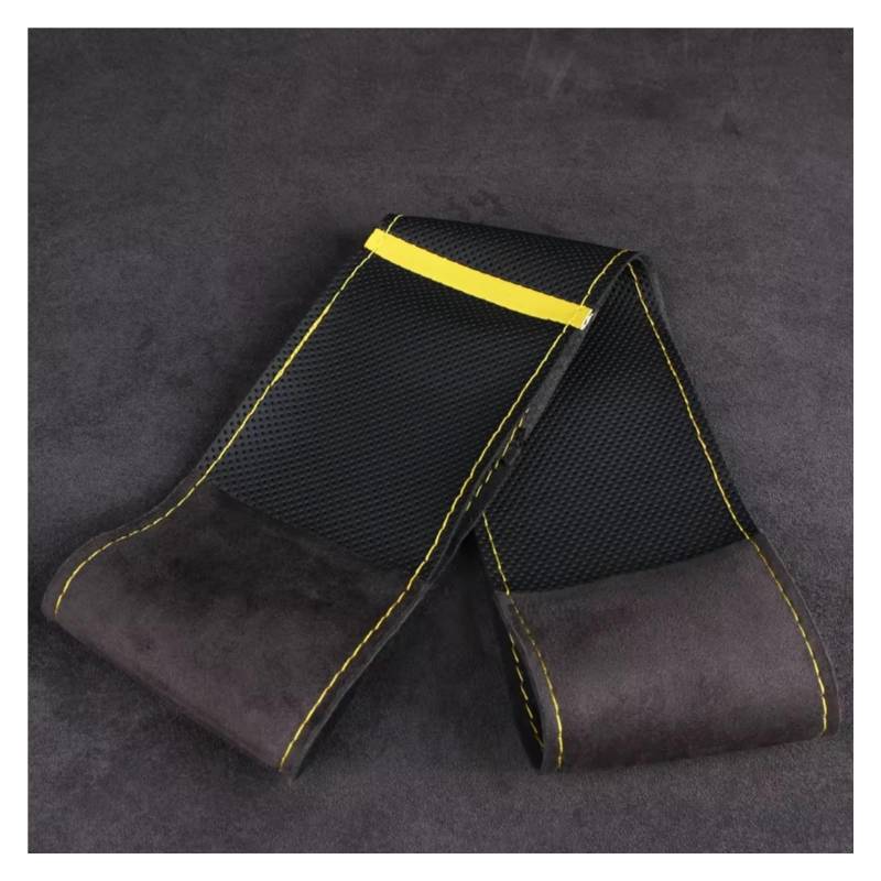 Lenkradschutz Künstliche Leder Auto Lenkrad Abdeckung Universal 37-38cm Hand Nähen Flecht Abdeckung Lenkrad Mit Nadel Faden Lenkradschoner(Yellow Thread) von BOHHO
