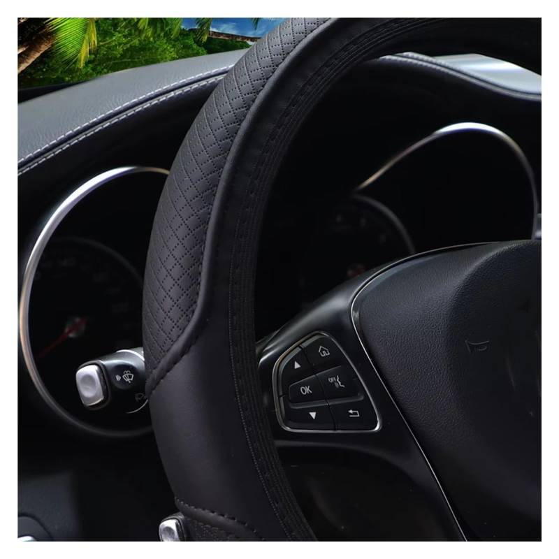 Lenkradschutz Künstliche Leder Dreidimensionale Prägung-Auto Ohne Innenring Lenkrad Abdeckung Auto Teile Für 14,5-15 Zoll Lenkradschoner(Black Gray) von BOHHO