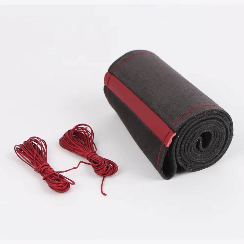 Lenkradschutz Lenkrad Hand Nähen Auto Lenkung Wrap Wildleder Auto Lenkrad Abdeckung Universal 38cm Leder Geflecht Lenkradschoner(Dark Red) von BOHHO