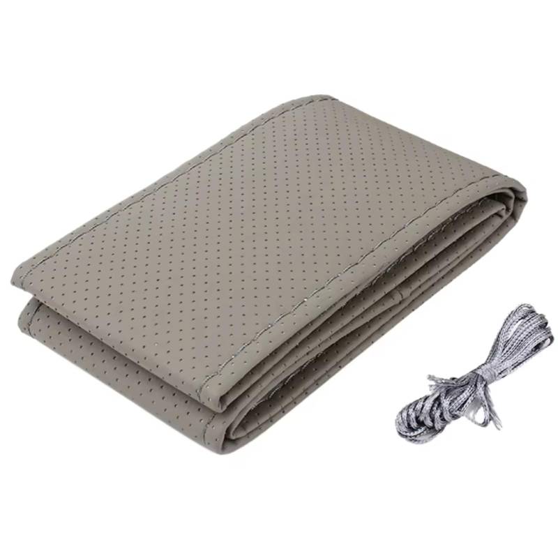 Lenkradschutz Mit Nadeln Faden Auto Lenkrad Abdeckung DIY Leder Dekoration Innen Caravan Anhänger LKW Off Road 4x4 Auto Zubehör Lenkradschoner(Gray) von BOHHO