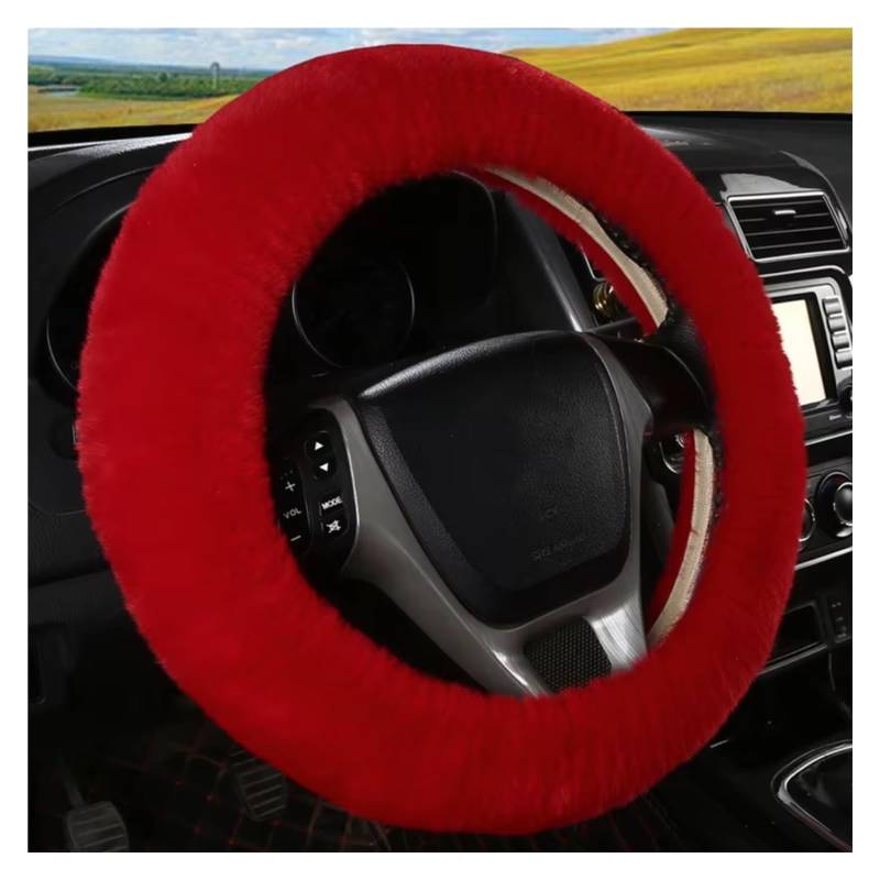 Lenkradschutz Universal 36-39cm Auto Lenkradbezug Winter Flauschige Haarabdeckung Für Lenkrad Heizung Hände Auto Lenkung Wrap Lenkradschoner(Dark red) von BOHHO
