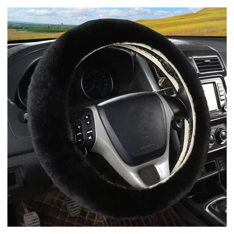 Lenkradschutz Universal 36-39cm Auto Lenkradbezug Winter Flauschige Haarabdeckung Für Lenkrad Heizung Hände Auto Lenkung Wrap Lenkradschoner(Schwarz) von BOHHO