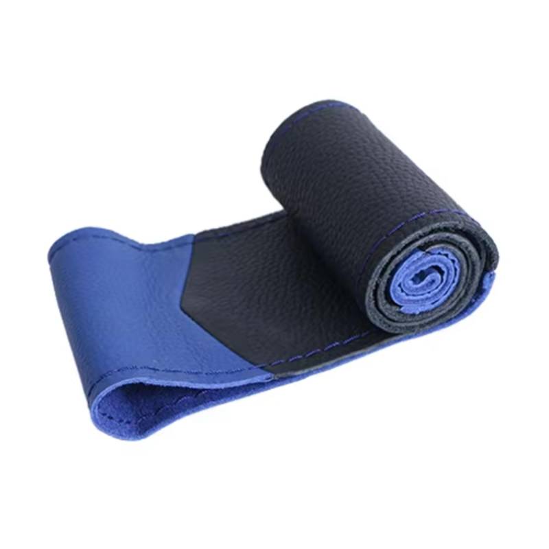 Lenkradschutz Universal-Lenkradbezug Fürs Auto rutschfest 38 cm Leder Lenkradgeflecht DIY-Stich Auf Der Umhüllung Handnähen Lenkradschoner(Black Blue) von BOHHO
