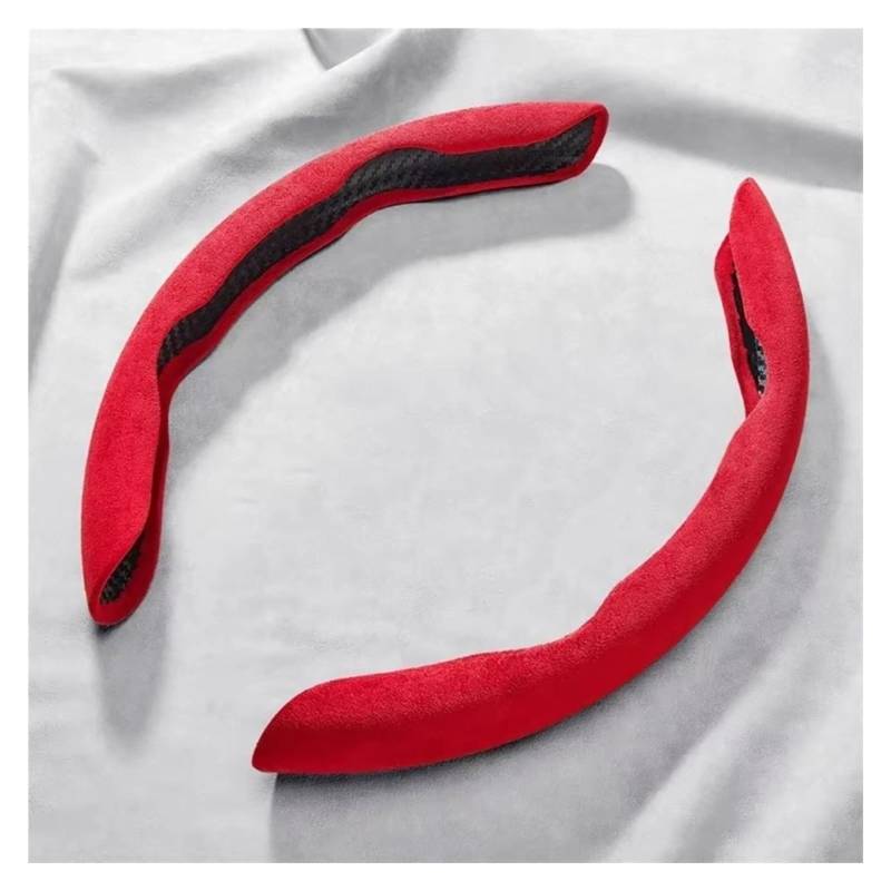 Lenkradschutz Wildleder Universal 38CM Auto Lenkrad Booster Abdeckung rutschfeste Auto Innen Lenker Schutz Dekoration Zubehör Lenkradschoner(Red) von BOHHO
