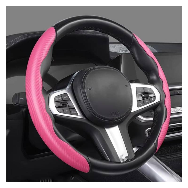 Lenkradschutz rutschfeste Autolenkradabdeckung Aus Wildleder Autozubehör Aus Kohlefaser Links + Rechts Feste Abdeckung Das Lenkradschoner(Carbon Fiber pink) von BOHHO