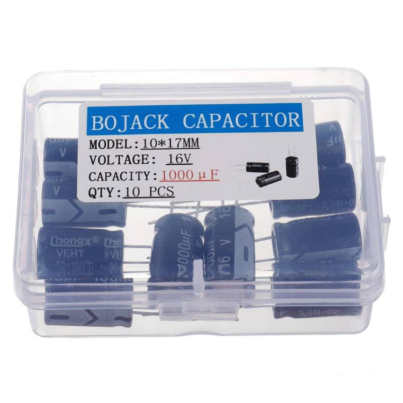 BOJACK 1000uF 16V 10x17mm Kondensatoren 1000 MFD 16 Volt 0.39x0.67 Zoll ± 20% Aluminium Elektrolyt kondensatoren (Packung mit 10 Stück) von BOJACK