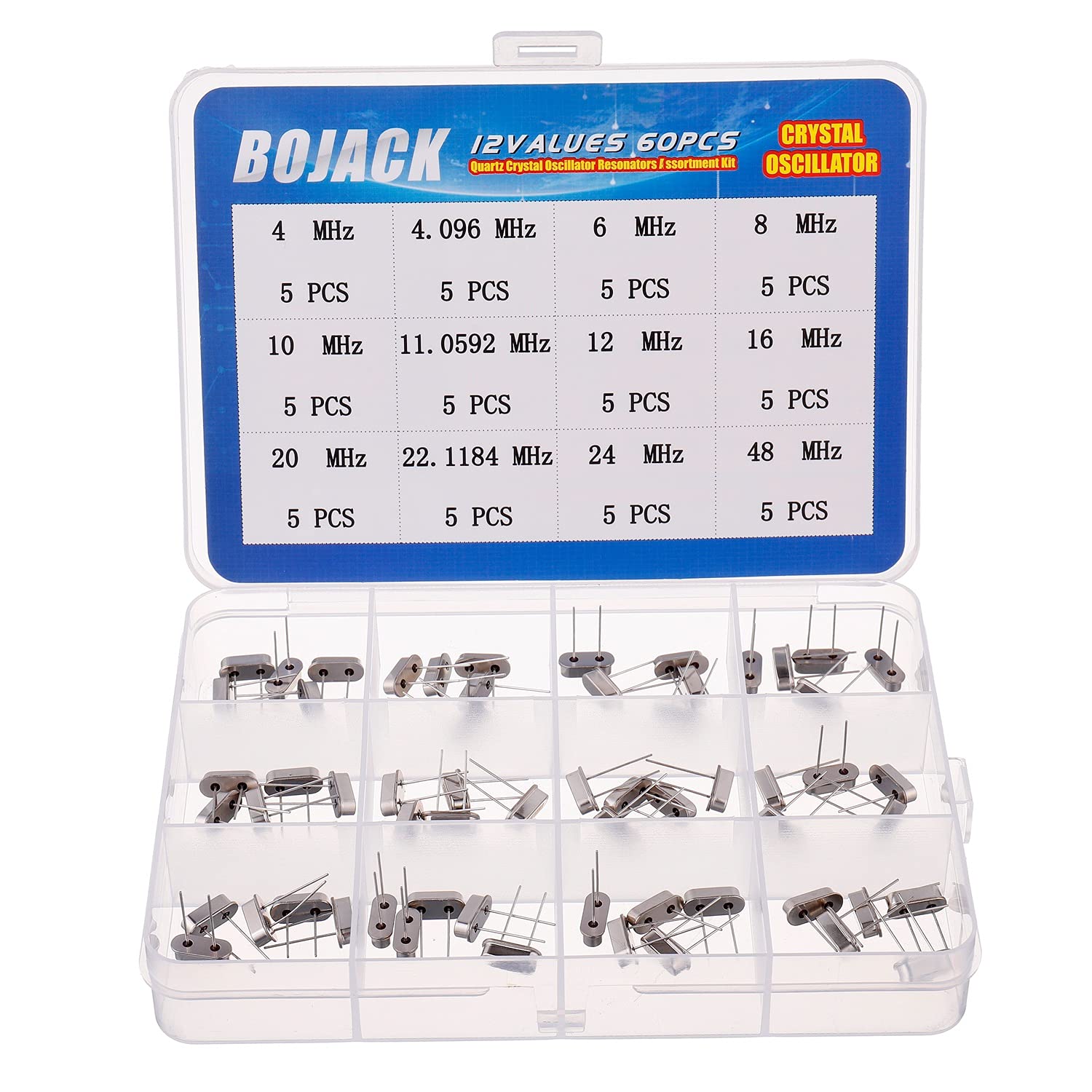 BOJACK 12 Werte 60 Stück Quarzkristalloszillator 4 MHz, 4,096 MHz, 6 MHz, 8 MHz, 10 MHz, 11,0592 MHz, 12 MHz, 16 MHz, 20 MHz, 22,1184 MHz, 24 MHz, 48 MHz Kristallresonatoren Sortimentskit BOJACK 12 Werte 60 Stück Quarzkristalloszillator 4 MHz, 4,096 MHz, 6 MHz, 8 MHz, 10 MHz, 11,0592 MHz, 12 MHz, 16 MHz, 20 MHz, 22,1184 MHz, 24 MHz, 48 MHz Kristallresonatoren Sortimentskit von BOJACK