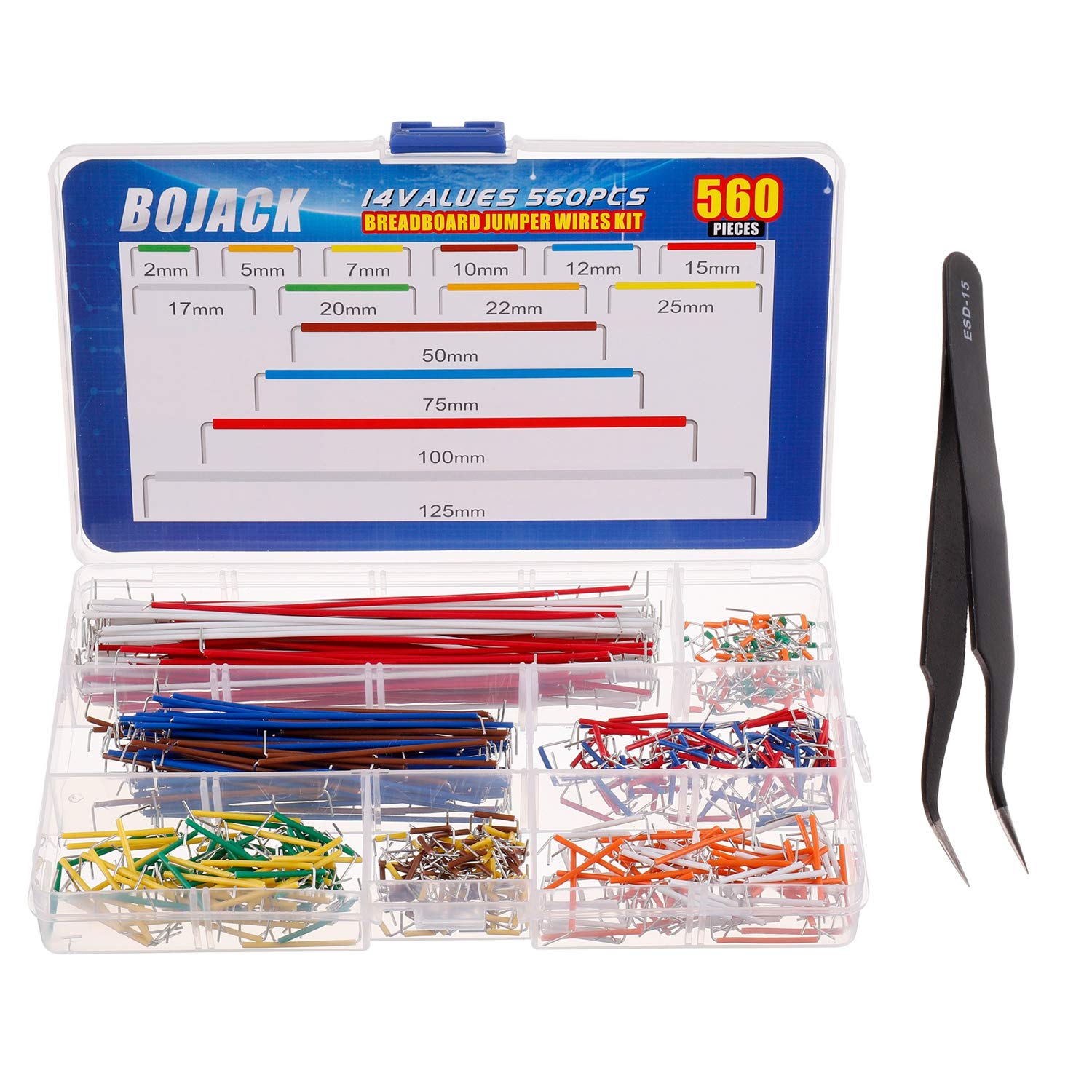 BOJACK 14 Werte 560 Stück 2-125 mm Lötfreies flexibles Steckbrett Verbindungsleitungskabel Steckbrett-Überbrückungskabel-Kit BOJACK 14 Werte 560 Stück 2-125 mm Lötfreies flexibles Steckbrett Verbindungsleitungskabel Steckbrett-Überbrückungskabel-Kit von BOJACK