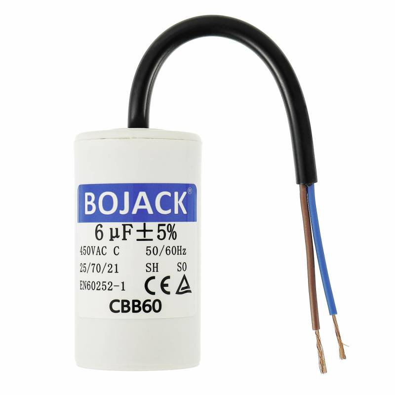 BOJACK CBB60 6uF 450V 50/60HZ Anlaufkondensator, SH Motorbetriebskondensator, AC Motorkondensator, mit Draht von BOJACK