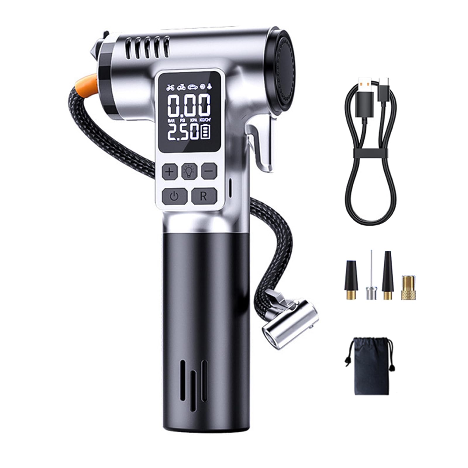 BONJUME Elektrische Fahrradpumpe, Elektrische Luftpumpe Mini Kompressor EasyPump mit Autostop-Funktion, 20L/min, 10.3Bar, 150Psi, LED, Wiederaufladbar Fahrradpumpe für Auto Motorrad Fahrrad BONJUME Elektrische Fahrradpumpe, Elektrische Luftpumpe Mini Kompressor EasyPump mit Autostop-Funktion, 20L/min, 10.3Bar, 150Psi, LED, Wiederaufladbar Fahrradpumpe für Auto Motorrad Fahrrad von BONJUME