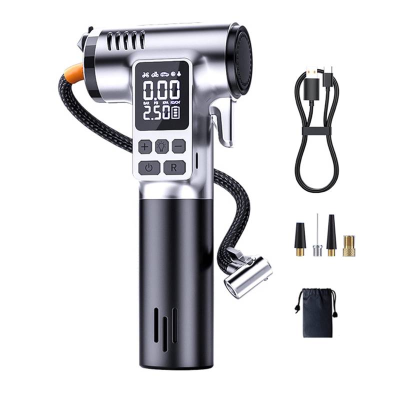 BONJUME Elektrische Fahrradpumpe, Elektrische Luftpumpe Mini Kompressor EasyPump mit Autostop-Funktion, 20L/min, 10.3Bar, 150Psi, LED, Wiederaufladbar Fahrradpumpe für Auto Motorrad Fahrrad von BONJUME