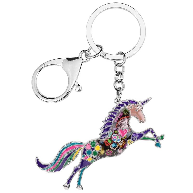 BONSNY Emaille Legierung Pferd Einhorn Schlüsselanhänger Ringe für Frauen Mädchen Auto Geldbörse Tasche Charms Geschenk Zubehör Schmuck (Lila) von BONSNY