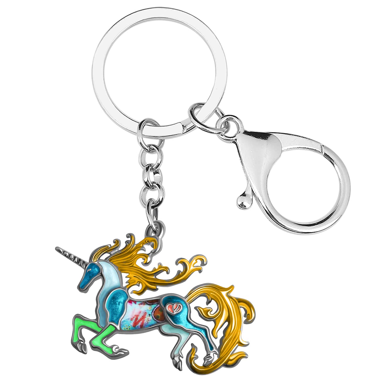 BONSNY Emaille Metall Einhorn Schlüsselanhänger für Frauen Auto Ringe Geldbörse Neuheit Charms HorseGifts, Grün, 29mm x 40mm von BONSNY
