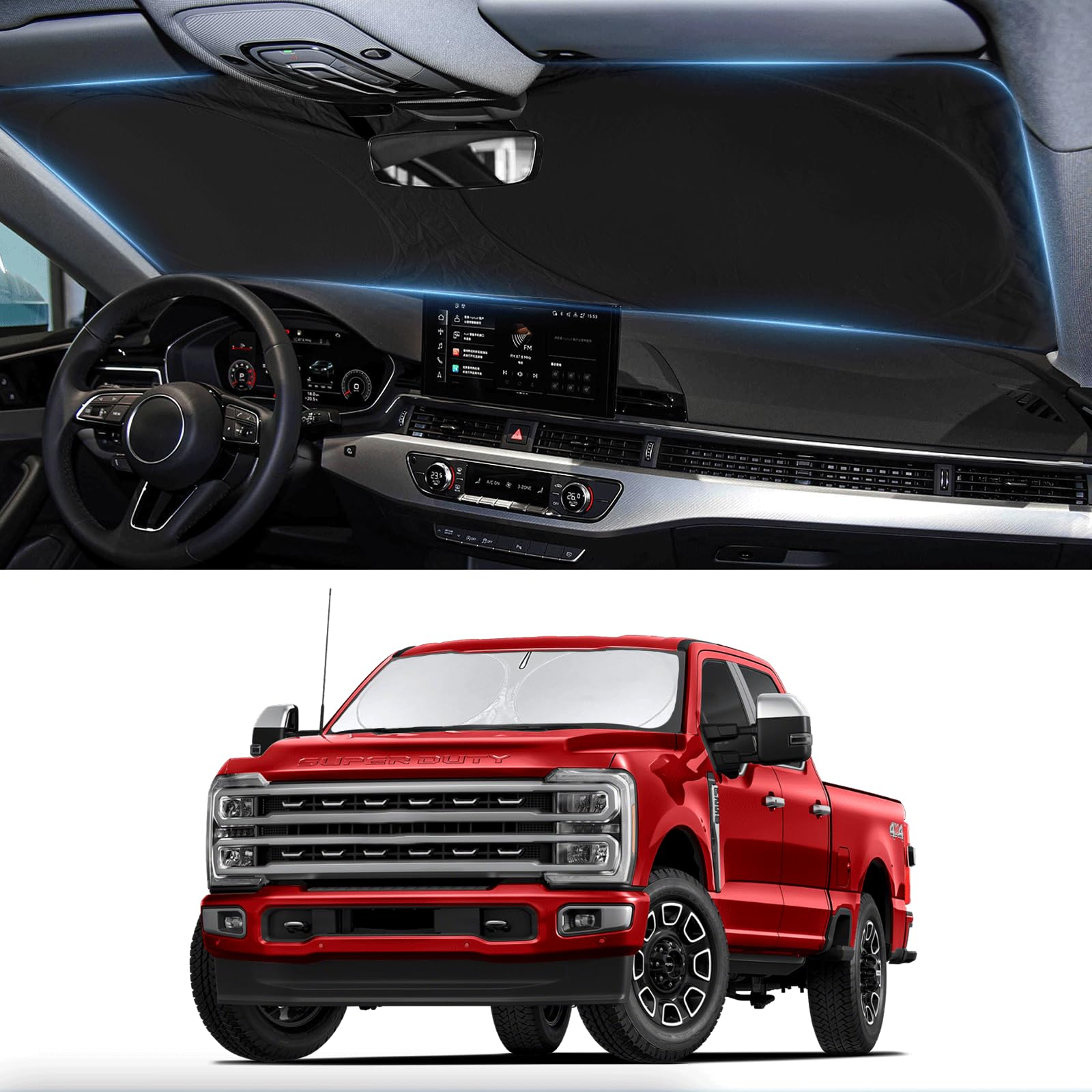 Sonnenschutz für Ford F350 Windschutzscheiben-Sonnenschutz für Ford Super Duty F250 F450 F550 2017 2018-2024 2025 F-450 F-550 2-Türer 4-Türer Pickup LKW-Zubehör Frontscheiben-Abdeckung UV-Sonnenblende Sonnenschutz für Ford F350 Windschutzscheiben-Sonnenschutz für Ford Super Duty F250 F450 F550 2017 2018-2024 2025 F-450 F-550 2-Türer 4-Türer Pickup LKW-Zubehör Frontscheiben-Abdeckung UV-Sonnenblende von BOODANCARS