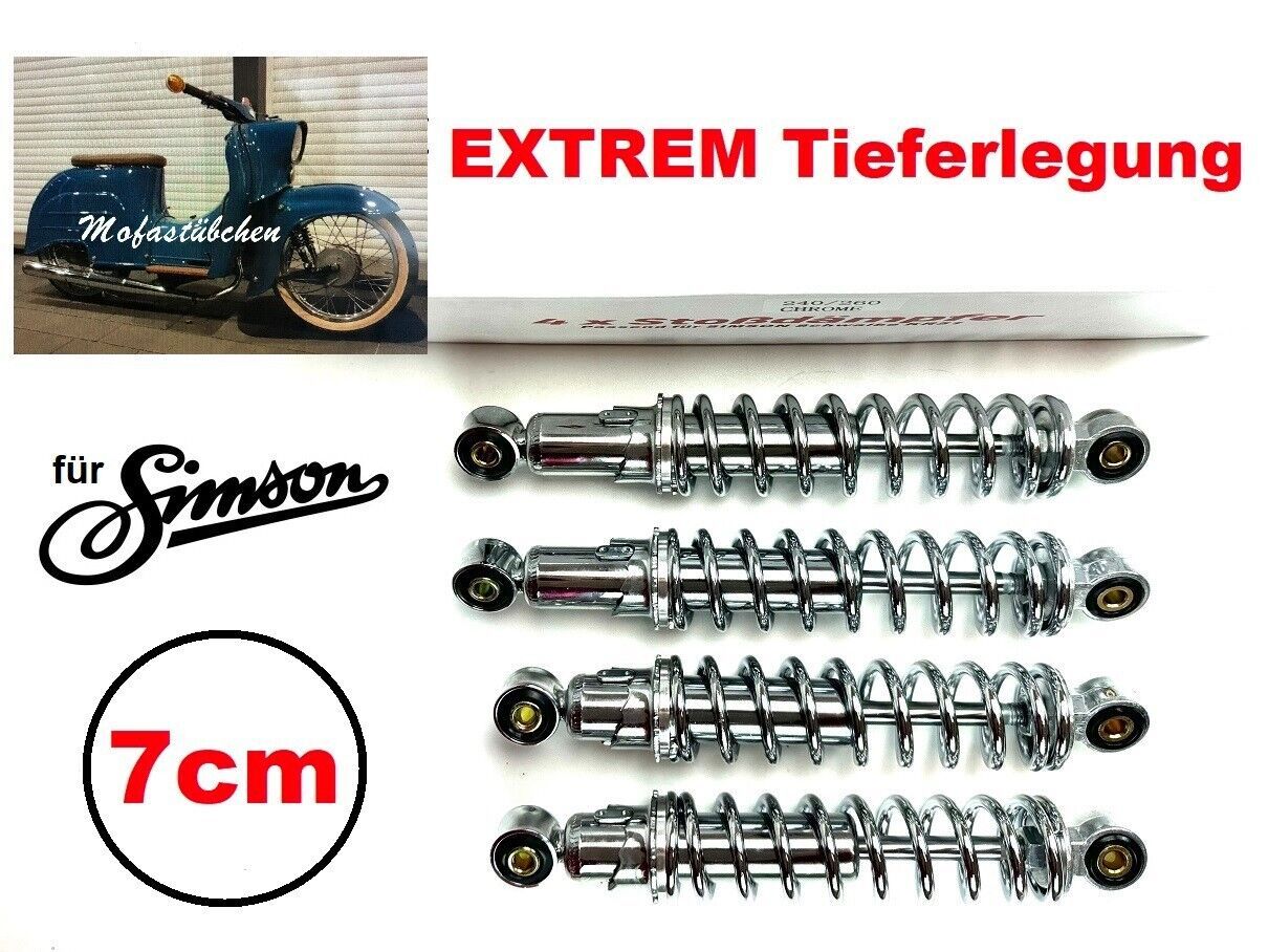 4x Simson KR51 Tieferlegung Stoßdämpfer 240 / 260 chrom für Schwalbe BOOL-Tec von BOOL-tec