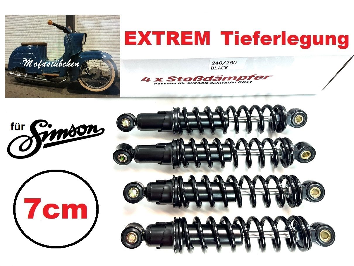 4x Simson KR51 Tieferlegung Stoßdämpfer 240 / 260 schwarz für Schwalbe BOOL-Tec von BOOL-tec